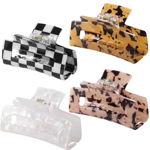 LuSeren 4 Pack 3 Inch Hair Claw Clips for Women, Medium Rectangle Acetate Jaw Clips, Checkered & Tortoise Style, Strong Hold Non-Slip Hair Accessories for Girls - Image 1