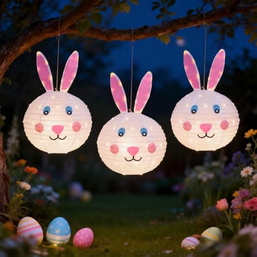 Easter Bunny Decorations Outdoor, 3 Pack Pop-Up Lighted Rabbit Lantern with 240 LED Lights, Spring Holiday Yard Decor for Garden Lawn Patio Porch, 16x25 Inch Large Hanging Ornament Gift for Women Mom - Image 1
