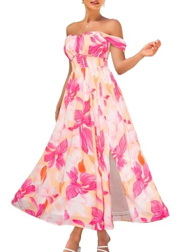 2026 Women's Summer Sleeveless Off Shoulder Floral Flowy A Line Maxi Dresses White Rose Red XXL - Image 1