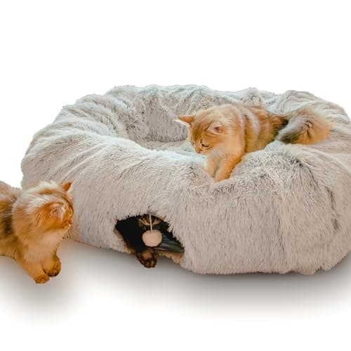 XxingSheep Extra Large Cat Tunnel Bed for Indoor Cats Peekaboo Cat Cave Donut with Center Mat - Image 1