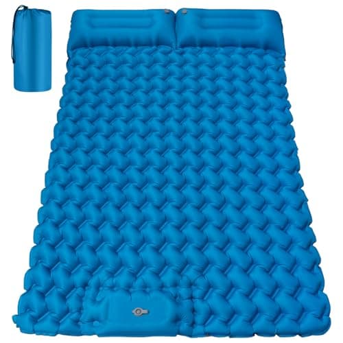 Seektain Inflating Sleeping Pad Mattress for Camping: Inflatable Camping Bed with Built-in Foot Pump for Tent - 4" Extra Thick Mat Air Cot for Floor - 2 Person Blue - Image 1