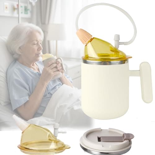 DegoCython 4 in 1 Adult Sippy Cup for Elderly Spill Proof, Transition Sippy Cup with 2 Interchangeable Lids, Easy-Grip Handle for Adults, Disabled Patients, Great for Water/Coffee/Soup (12oz/350ml) - Image 1