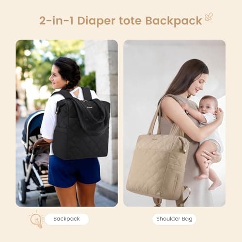 LOVEVOOK Diaper Bag Backpack,Diaper Bag Tote for Mom Dad with Changing Pad,Insulated Pockets, Convertible Lightweight Baby Backpack with Pacifier Case（Khaki） - Thumbnail 2