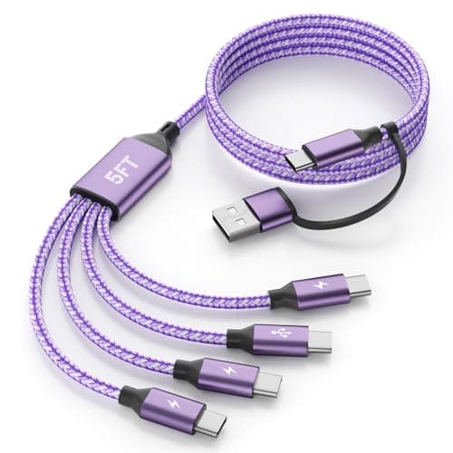 Jogrytece Upgrade 4 in 2 Multi Charging Cable, USB C to USB C Cable with 4 X Type-C, Travel Holiday Essentials Phone Charger Cord for iPhone 17/16/15, Galaxy, Android (1Pack 5FT), Purple - Image 1