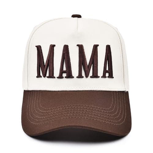 Women’s Mama Trucker Hat Trendy, Embroidered Adjustable Mom Baseball Cap, Two-Tone Ponytail Hat for Outfits Brown - Image 1