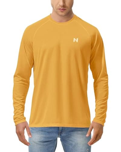 isnowood Sun Protection Shirts for Men, UPF 50+ Long Sleeve, UV Quick Dry Rash Guard Swim Shirt for Fishing Hiking Running Yellow - Image 1