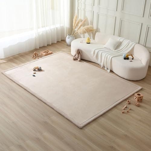 Hakuna Matte CloudSoft Baby Play Mat for Floor 80" x 110" Beige – Coral Velvet Memory Foam Rug for Crawling & Cozy Play – Non-Slip, Water-Resistant, Easy-CareTummy Time Mat, Playmat for Playpen - Image 1