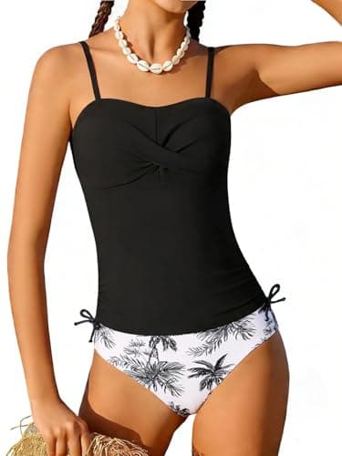 Girls Swimsuit Tankini Criss Cross 2 Piece Bathing Suit Ruched Drawstring Printed Girl Swimwear for Teens 9-16Y - Image 1