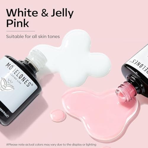 modelones French Manicure Tip Gel Polish Set, 2Pcs 15ML White Nude Pink Gel Nail Polish Jelly Milky Pink White Colors Soak Off U V LED Classic French Nail Kit for DIY at Home Salon for Women - Thumbnail 6