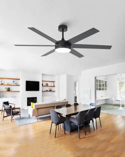 CalorHoga 60 Inch Large Ceiling Fan with Lights, Black Ceiling fans with Remote Control/APP for Indoor Living Room Garage Commercial, 3CCT Dimmable LED Modern Fan, 6 Speeds, Quiet Reversible DC Motor - Thumbnail 6