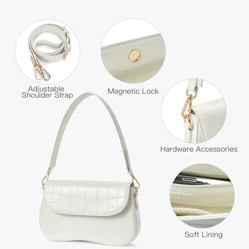 Telena Shoulder Bag for Women, White Purse Handbag Vegan Leather Small Shoulder Purse Crossbody Bag - 2 Adjustable and Detachable Shoulder Straps - Thumbnail 6
