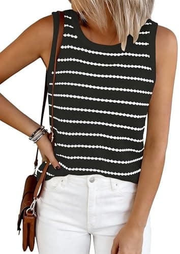 NALANISA Women's Trendy Tank Tops 2026 Crochet Summer Spring Striped Sweater Vest Casual Loose Sleeveless Knit Shirts Clothes (Striped Black,S) - Image 1