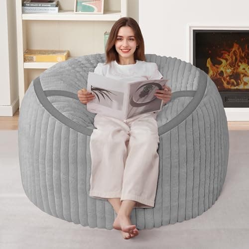HABUTWAY Bean Bag Chair 3FT Big Bean Bag Chairs for Adults with Memory Foam Filled,3'Beanbag Chair with Soft Faux Fur Cover,Comfy Bean Bag Sofa for Classroom,Living Room,Game Room,Bedroom-Light Grey