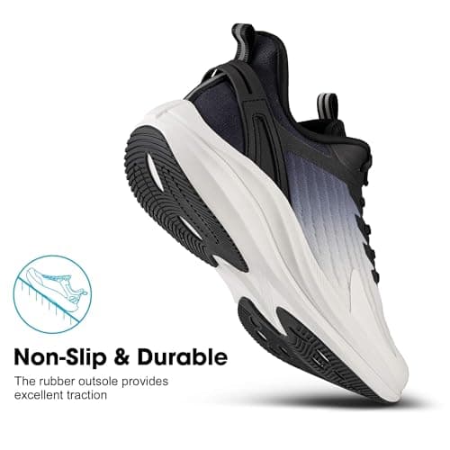 Men's Road Running Shoes Cushioning Athletic Sneakers - Non Slip Jogging Outdoor Gym Workout Comfortable Lightweight Walking Tennis Shoes Active5K Black - Thumbnail 6