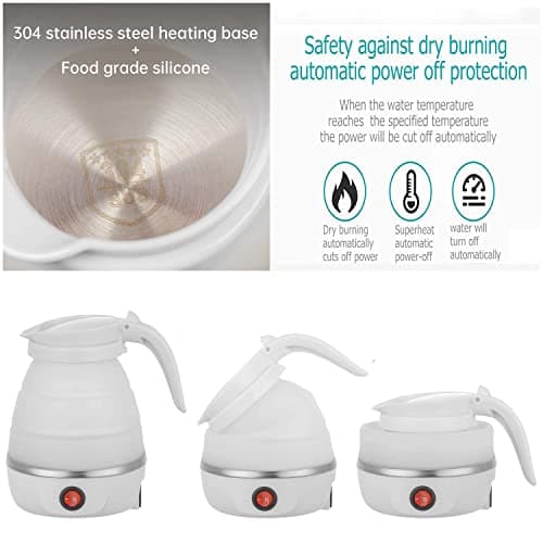 Foldable Electric Kettle, Upgraded Food Grade Silicone,600W 600ML Flash Heat Small Portable Travel Electric Kettle,110V US Plug (Snow-White) - Thumbnail 4