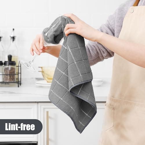 Homaxy Microfiber Kitchen Towels and Dishcloths Set, 12 Pack Soft and Absorbent Dish Hand Towels Bulk, 28 x 16 Inch & 12 x 12 Inch Quick Drying Rags for Washing Dishes, Grey - Thumbnail 4