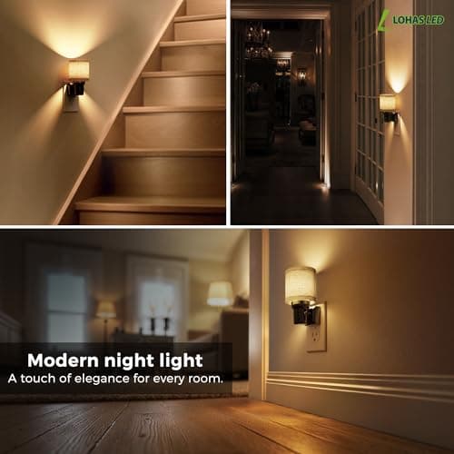 L LOHAS LED Night Lights Plug into Wall, Linen Fabric Cylinder Decor Night Light, Dusk to Dawn Sensor Vintage Nightlight, 0-100LM Dimmable, for Bedroom Living Room Hallway - Thumbnail 4