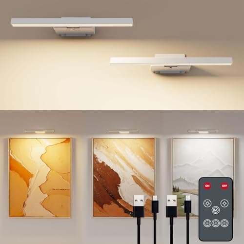 Odupa Picture Lights for Wall, Rechargeable 6000mAh Battery Wall Sconce with Remote & Timer, Dart Board Light for Poster Artwork Paintings Gallery, 3 Color Temperatures (2 Pack) - Image 1