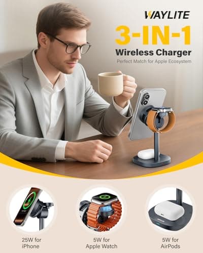 25W Fast Wireless Charger Stand for Apple MagSafe Charger, 3 in 1 Charging Station with TEC Cooling, QI2.2 Magnetic Wireless Charger for iPhone17/16/15/14/13/12, Apple Watch, AirPods, Gifts for Men - Thumbnail 3