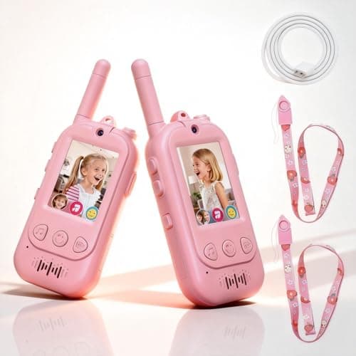 Video Walkie Talkies, Kids Reliable Communication Toys with Screen, Video Walkie Talkies for Kids with Voice Changer, Easy Walkie Talkie Toys Gifts for Home Outdoor Use Ages 3-12 (Pink) - Image 1