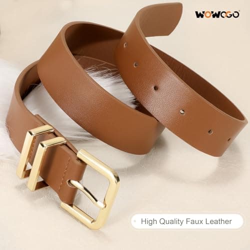 WOWOGO 3 Pack Women Leather Belt for Jeans Dresses Pants 1.3 inches Fashion Ladies Waist Belts Gold Silver Buckle - Thumbnail 6