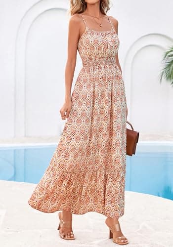 BTFBM Summer Dresses for Women 2026 Sleeveless Spaghetti Strap High Waist Boho Beach Vacation Clothes Spring Maxi Dress(Apricot Geometry, XX-Large) - Thumbnail 5