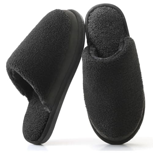 Parlovable Women's Memory Foam House Slippers - Polar Fleece Lining Non-Slip Indoor Shoes Black 7-8 - Image 1