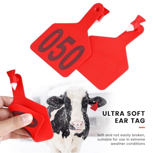 Cattle Ear Tags with 001-050 Numbers Large 1-Piece Z Livestock Ear Tags for Cow Goat Sheep Pig Calves Dog,Animal ID Identification Tag 4.4"x 3",Red - Thumbnail 6