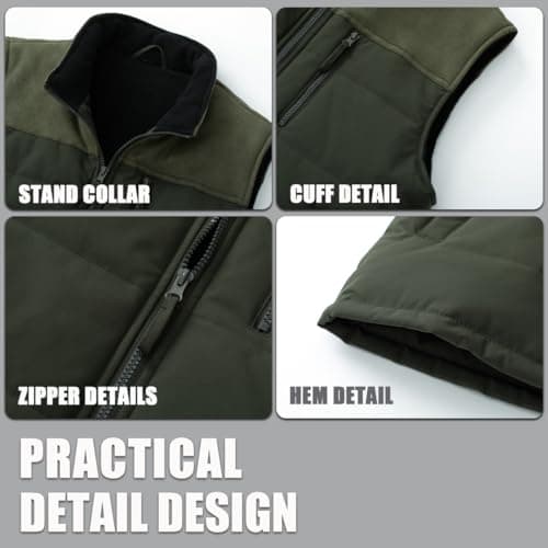 Msmsse Men's Full Zip Fleece Vest Outerwear with Pockets Windproof Lightweight Winter Vest for Men Army Green L - Thumbnail 5