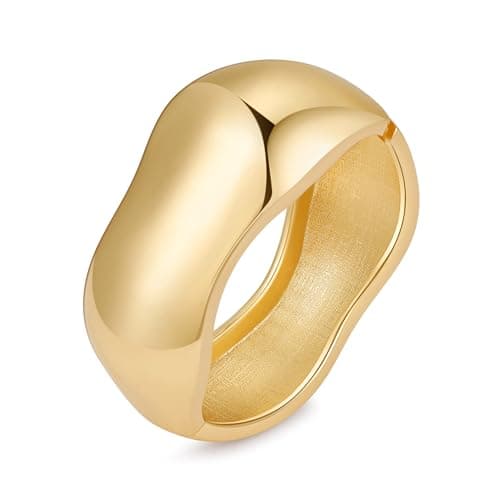 AYWFCBF 14K Gold Plated Bangle Bracelets for Women | Irregular Chunky Cuff Bracelets | Trendy Hinged Wide Bangles | Arm Cuff Jewelry for Women - Image 1