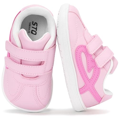 STQ Toddler Girls Sneaker Wide Toe Box Non Slip Barefoot Shoe Lightweight Walking Shoes with Hook and Loop Water Pink Little Kid 11 - Image 1
