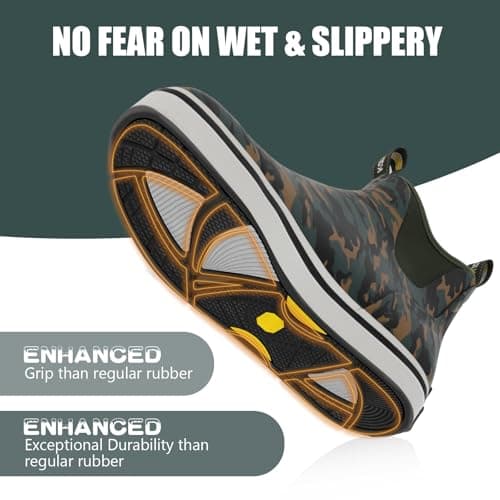 Kalkal Men's Deck Boots Anti-Slip Saltwater Fishing Rain Boots with Memory Foam, Waterproof Rubber Ankle Work Boots for Sailing (Size 7-14) - Thumbnail 3