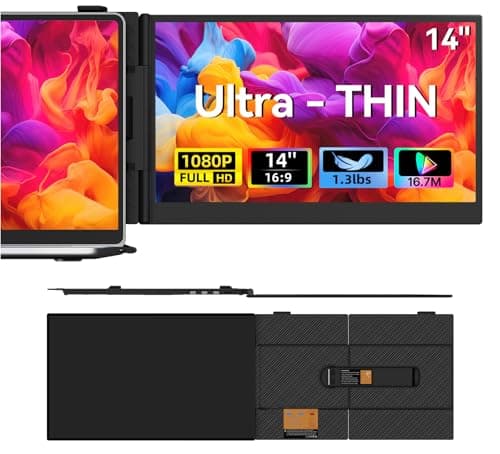 Laptop Screen Extender, 1.3lb Ultra Lightweight 14" 1080P FHD Portable Monitor for Laptop, Plug & Play Dual Travel Screen Monitor, Laptops Dual Monitors Attachment, Fits Windows/Mac/Android/Chrome - Image 1