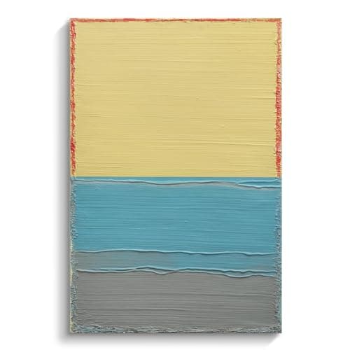 JUHOME Original Hand-Painted Abstract Canvas Wall Art – Textured Yellow Blue Color Block Oil Painting, Modern Minimalist Wall Decor for Living Room Bedroom Office 24x36in - Image 1
