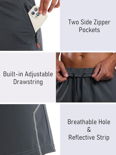 3rd hill Men's 7 inch Running Shorts with Zipper Pockets Quick Dry Athletic Gym Workout Shorts Lightweight Deep Grey XL - Thumbnail 5