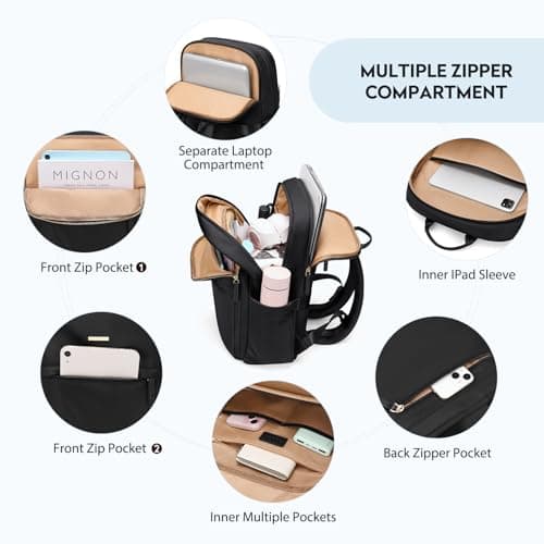 GOLF QUALITY Hiking Travel Backpack for Women Casual Business Weekender Multilayer Laptop Bag,16 Inch,Black - Thumbnail 2