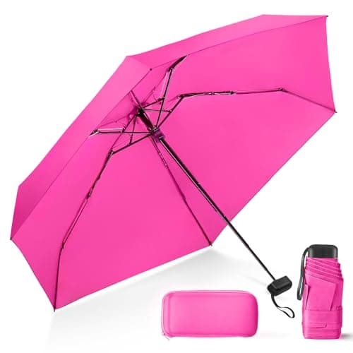 LEAGERA EAGERA Compact Travel Umbrella with Case - Mini Umbrella for Purse, Small Lightweight &Tiny Design Perfect for Parasol Outdoor Sun&Rain Umbrellas, Rose Red - Image 1