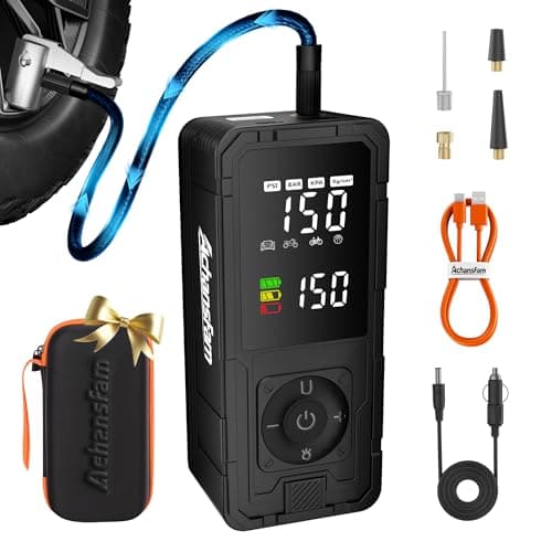 Achansfam P10 33s Fast Inflation Tire Inflator Portable Air Compressor with 20" Hose,150 PSI Cordless Air Pump with Dual Power Supply,Digital Gauge, Auto Shut-Off for Car, Truck, MPV, Bike, Ball - Image 1