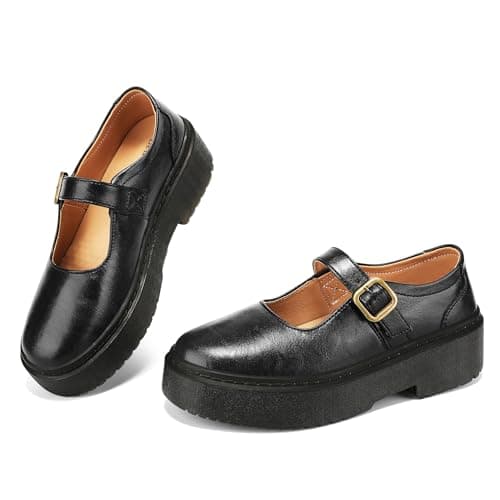 BEAUSEEN Women's Mary Jane Shoes with Platform Sole - Comfort Round Toe Strap Ballet Flats for Women - Chunky Heel Dress Flats Black,10 US - Image 1