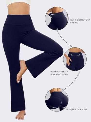 COPYLEAF Flare Leggings for Women High Waisted Seamless Yoga Pants Tummy Control Workout Gym Leggings Bootcut Pants(Navy Blue S) - Thumbnail 5