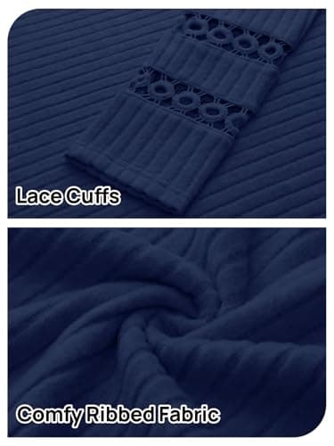 MEROKEETY Womens Long Sleeve Tops 2025 Trendy Fall Winter V Neck Ribbed Sweaters Casual Shirts Blouses, Navy, XXL - Thumbnail 6