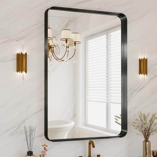 40X30 Inch Black Metal Framed Bathroom Mirror for Wall, Matte Large Rounded Rectangle Vanity Mirror Farmhouse,Anti-Rust, HD Tempered Glass, Horizontally or Vertically Hanging - Image 1