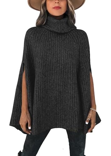 KIRUNDO Women's 2026 Fall Winter Turtleneck Poncho Sweater Fashion Chunky Knit Cape Wrap Sweaters Pullover Jumper Tops(Army Green, X-Large) - Image 1