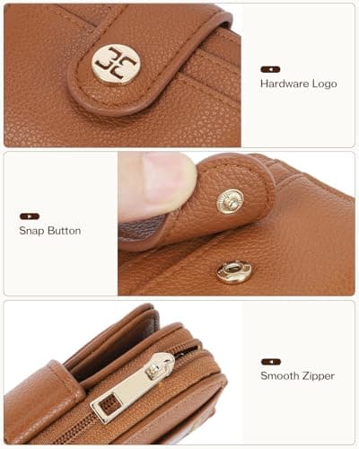 Telena Small Wallet Women RFID Blocking Bifold Card Holder Leather Wallets with Zipper Coin Pocket Brown - Thumbnail 5