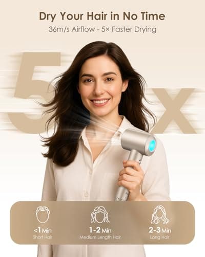Hair Dryer Ionic with Diffuser - 160,000 RPM Professional High-Speed Blow Dryer, 500M Negative Ions Fast Drying for Women, Lightweight, Low Noise Dryer for Curly or Straight Hair - Thumbnail 2