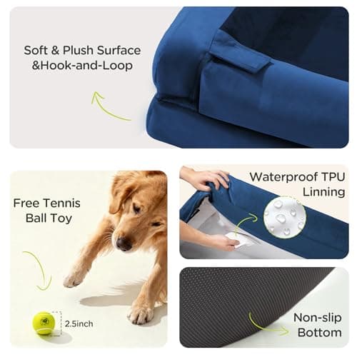 Extra Large Dog Bed, Orthopedic XL Washable Bed for Big Dog Waterproof Pet Couch Sofa Bolster with Removable Cover, Non-Slip Bottom, Tennis Ball Toy, 42x30 - Thumbnail 6
