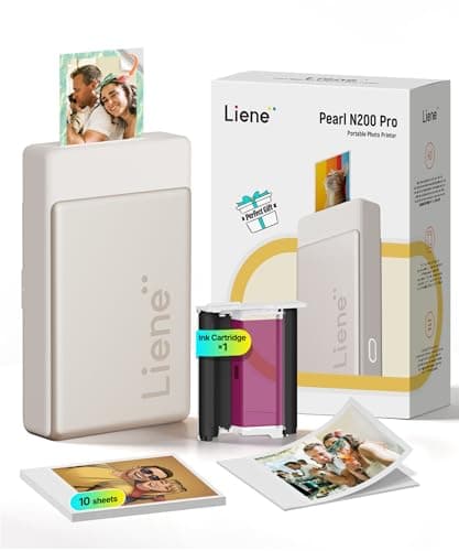 Liene Pearl N200 Pro Portable Photo Printer, Instant Mini Picture Printer for iPhone Smartphone, Thermal Dye Sublimation, Bluetooth Sticker Printer 10 Sheets 2x3 Adhesive Paper & 1 Cartridge, Gold - Image 1