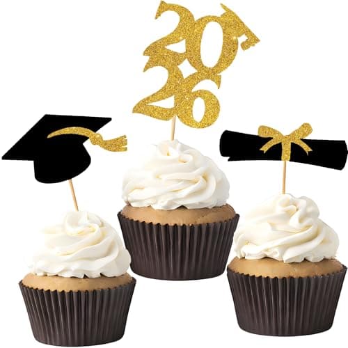 OHOME Graduation Decorations 2026-36 PCS Graduation Cupcake Toppers - 2026 Graduation Party Decorations - Mini Cake Decorations for Class of 2026,Diploma, 2026, Grad Cap Set (Black) - Image 1