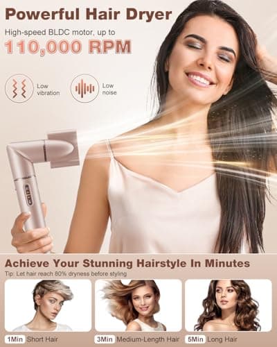 7MAGIC 7 in 1 Hair Styler & Hair Dryer Brush, 110,000 RPM High-Speed Blow Dryer with Negative Ions for Frizz-Free Styling Fast Drying Curling Volumizing Straightening, Hot Air Styler with Travel Case - Thumbnail 4