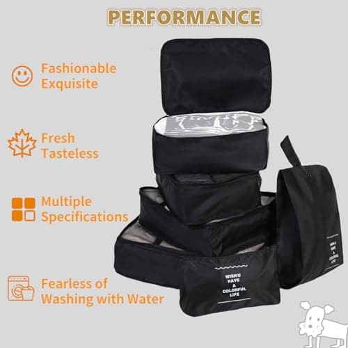 9 Set Packing Cubes for Travel Essentials, Suitcase Organizer Bags for Airplane Road Trip Camp - Black - Thumbnail 4